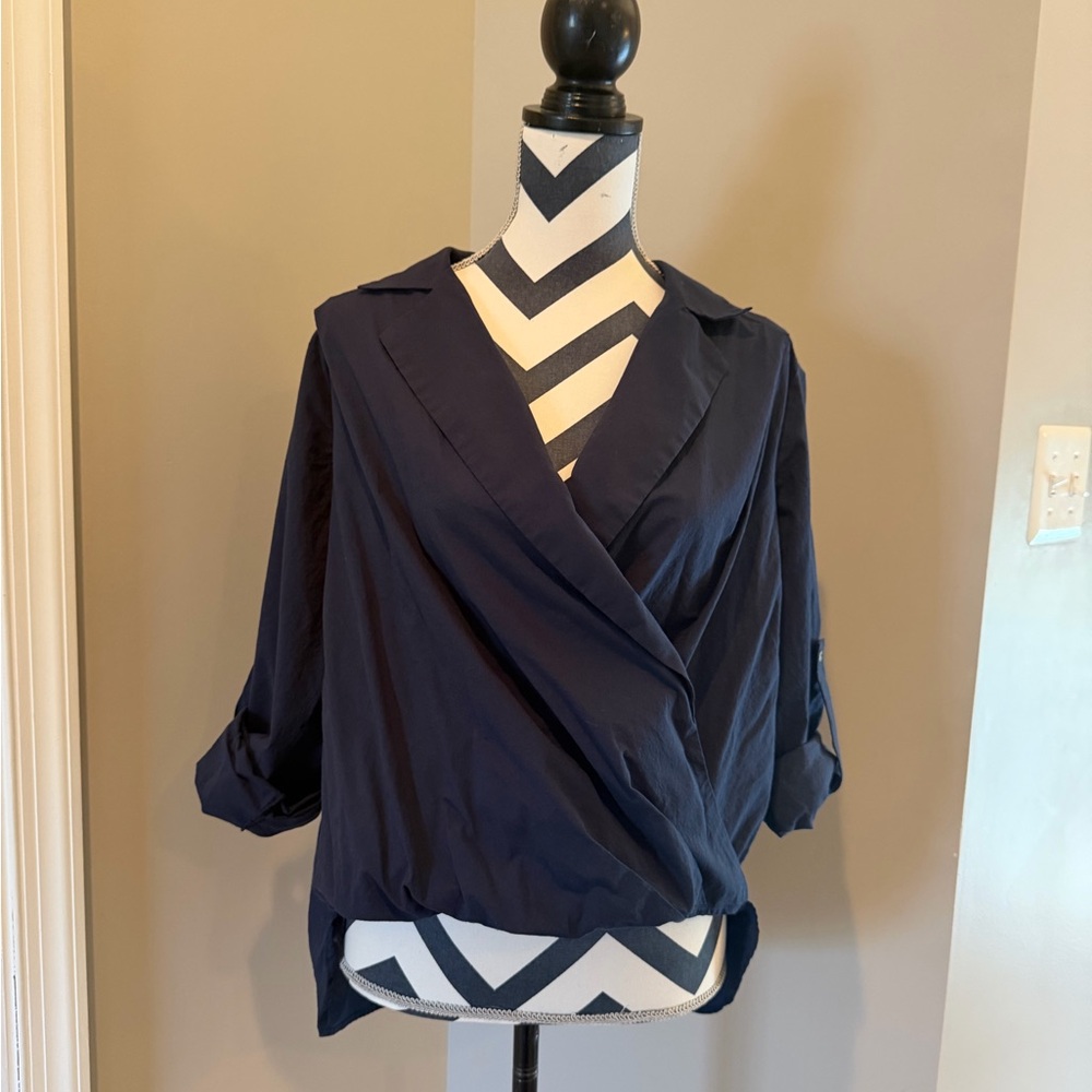 dolan Navy Wrap-Front Blouse